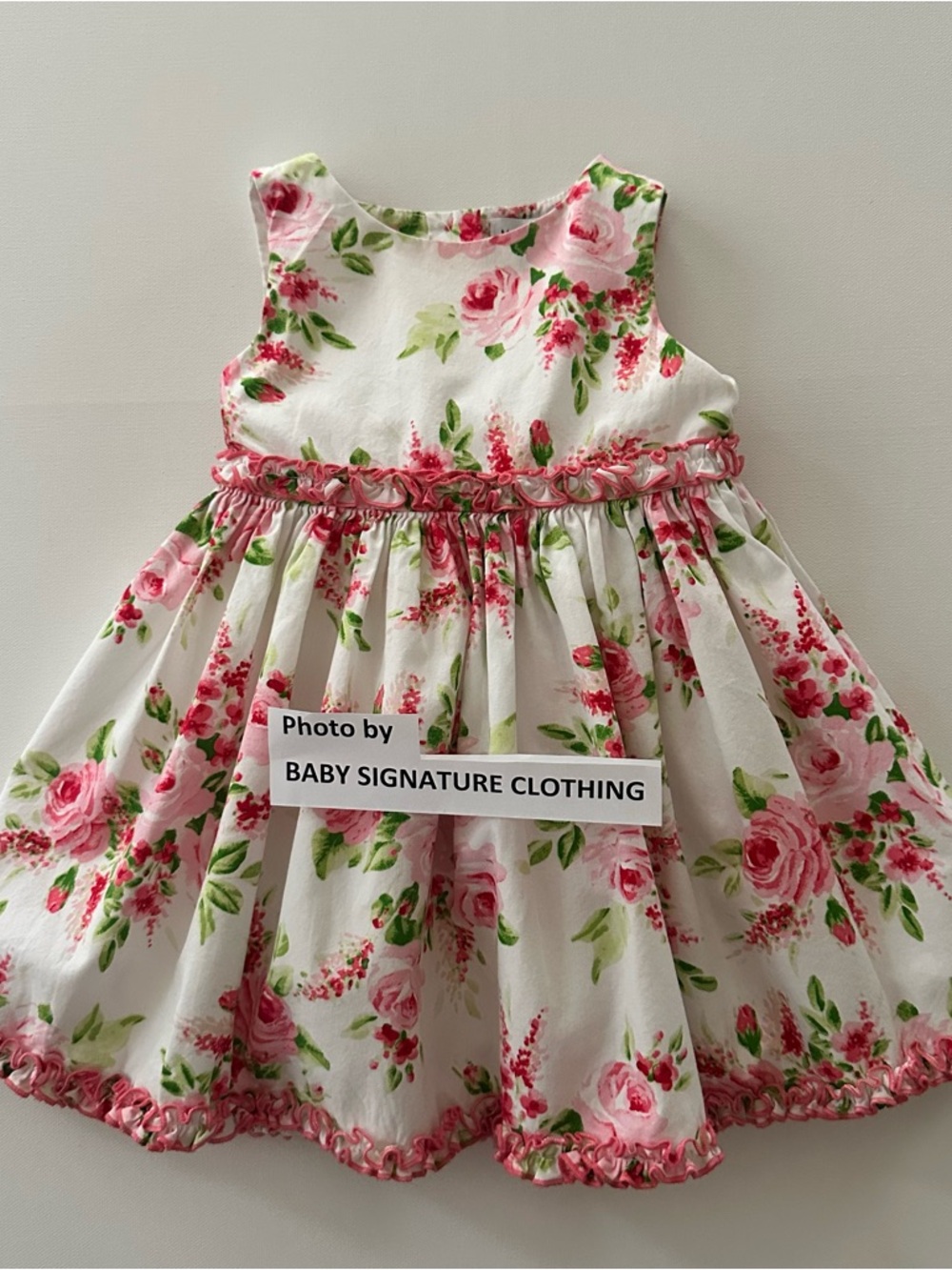 Maggie & Zoe 18 Months Baby Girl White Floral Pink Green Party Dress Ruffle